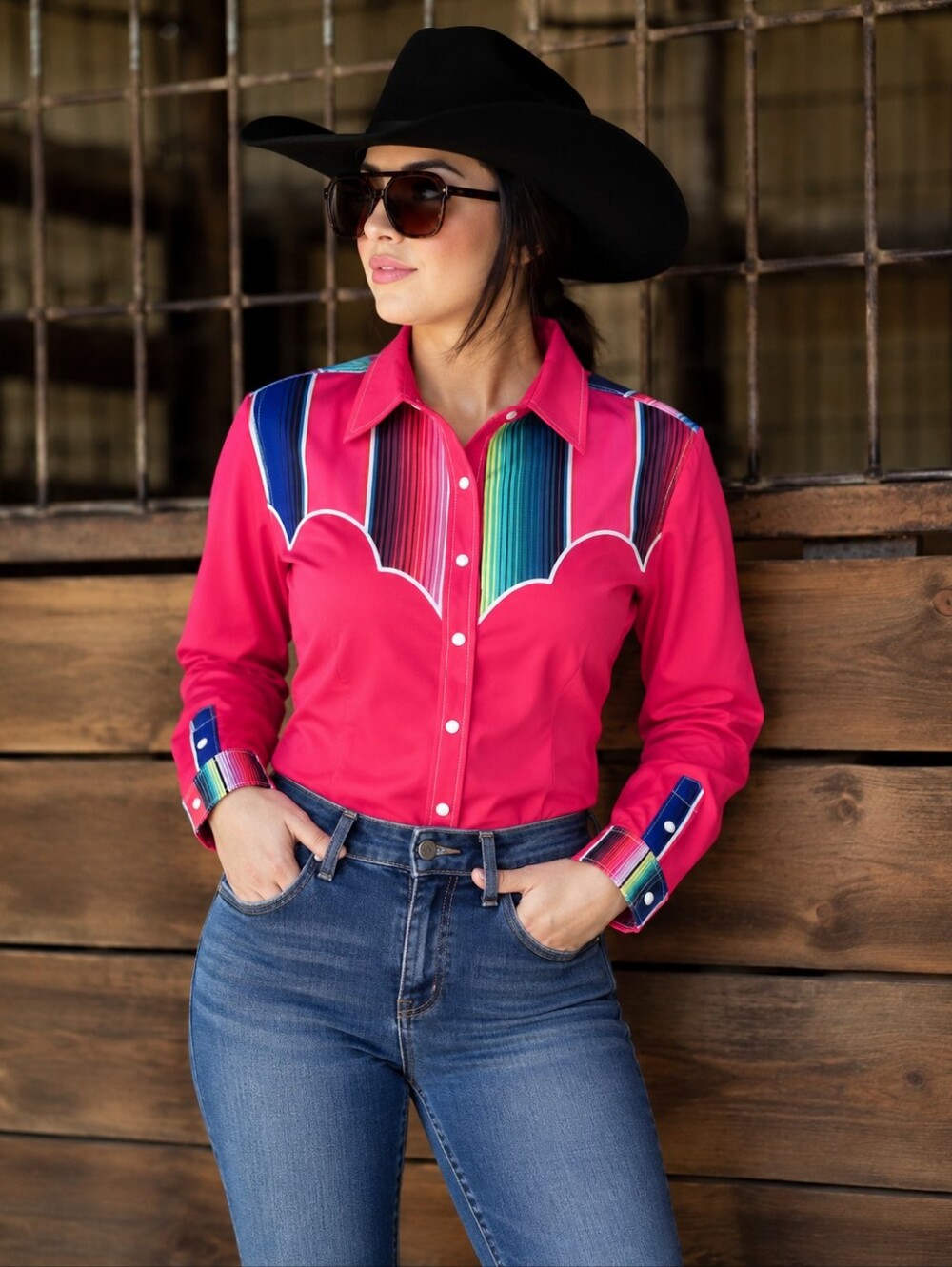 RANCH DRESS'N Fallon Taylor Pink Serape Performance rodeo shirt size Medium